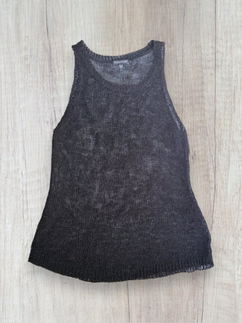 Eileen Fisher Black Open Sheer Knit Sleeveless Tunic Sweater Tank Top Size S